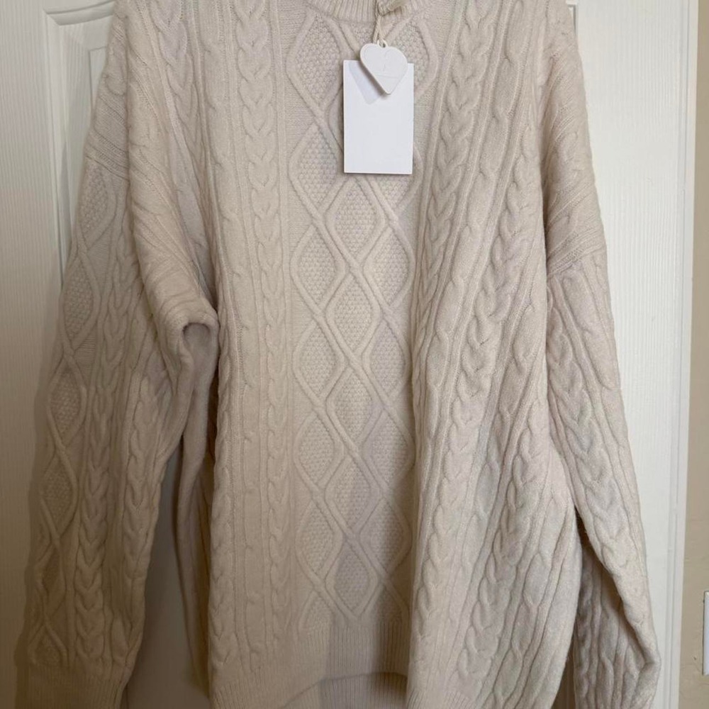 Aelfric Eden Cream Cable Knit Sweater Womens XL Oversized Crew Neck New